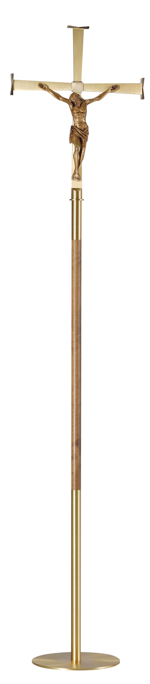 Processional Crucifix with Base, Wood and Brass