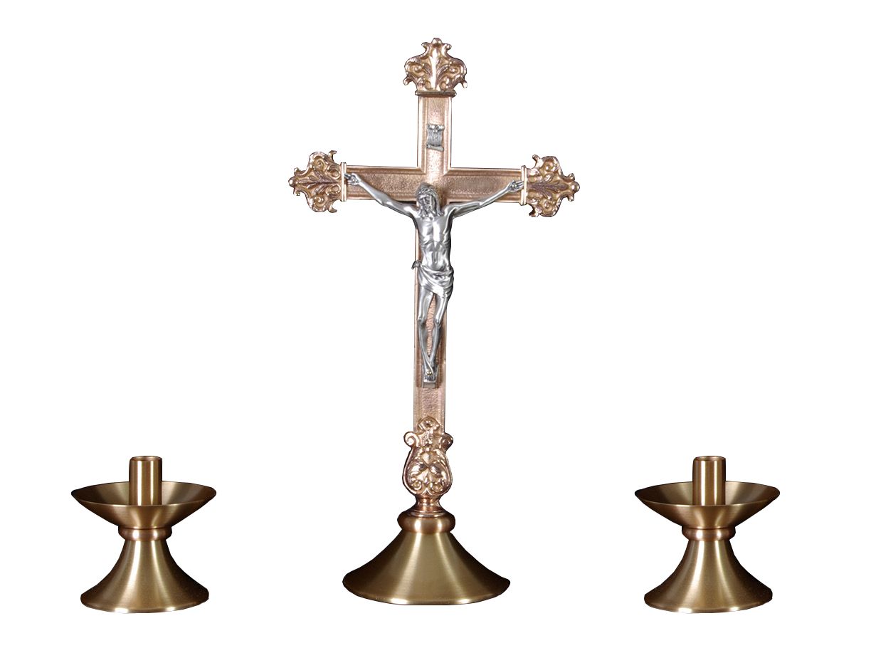 Altar Crucifix and Candlestick Set | Satin Bronze