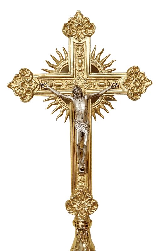 Processional Crucifix with Base | Budded Cross | Brass