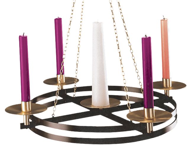 Church Hanging Advent Wreath | 26" | Satin Gold & Black
