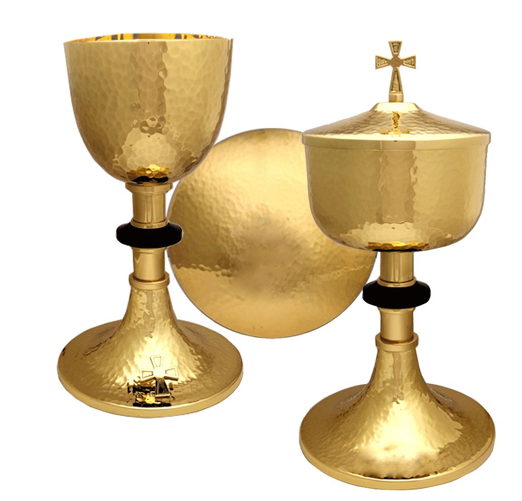 Chalice And Paten Only | Round Hammered Polished Gold Finish