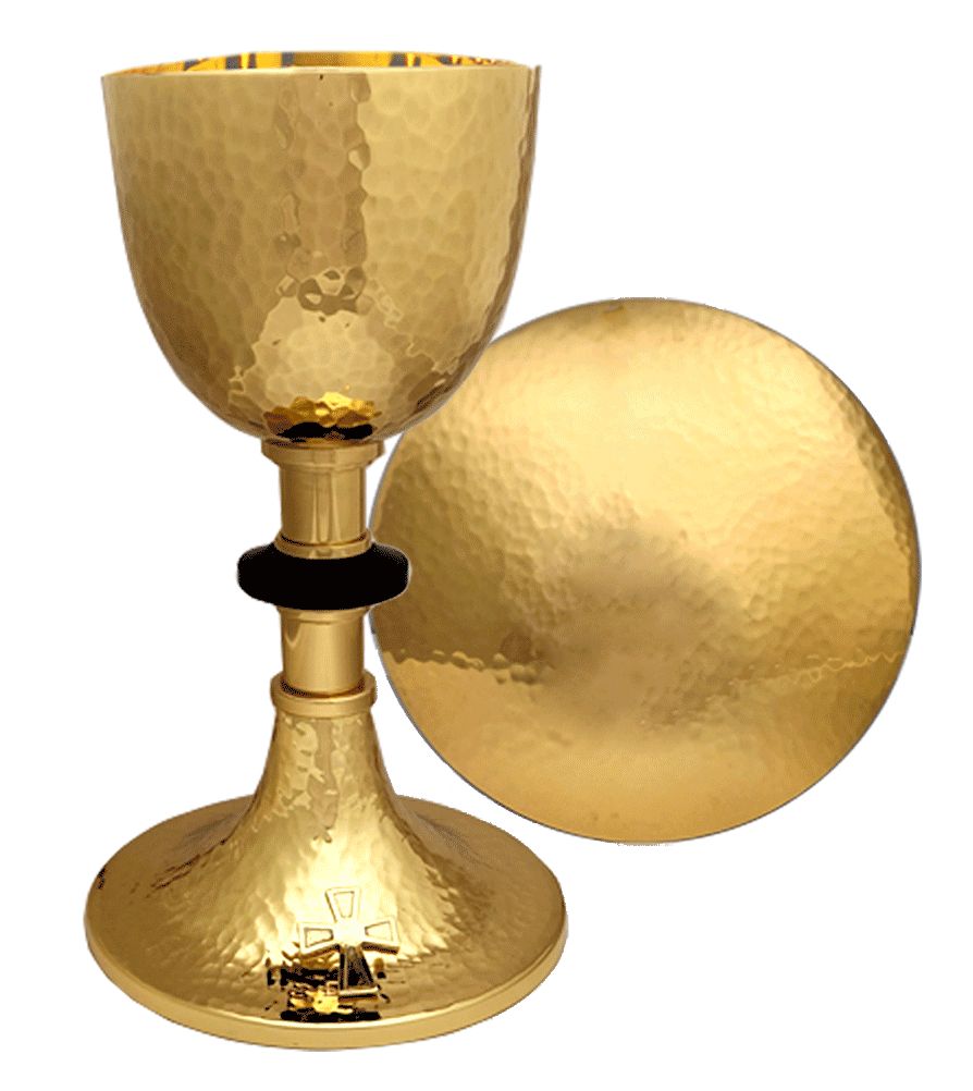 Chalice And Paten Only | Round Hammered Polished Gold Finish