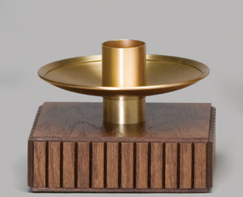 Altar Candlestick Pair, Wood and Satin Bronze
