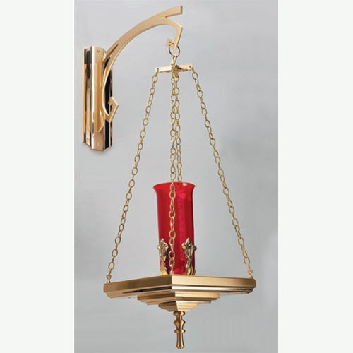 Combination Finish Bronze Hanging Sanctuary Lamp With Bracket: 4414 Style - 13.5" Ht