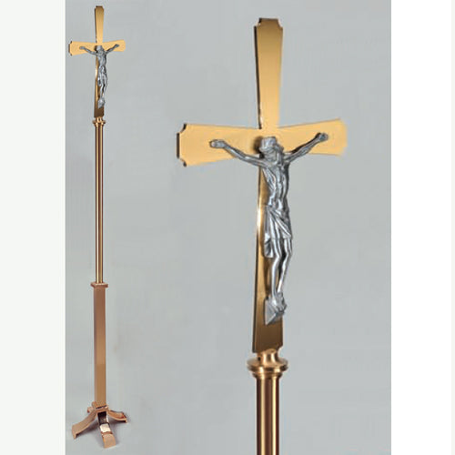 Processional Combination Finish Bronze Floor Crucifix: 4414 Style - 84" Ht