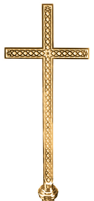 Processional Cross | 20" | Bronze or Brass | Geometric Patten | 54" Staff