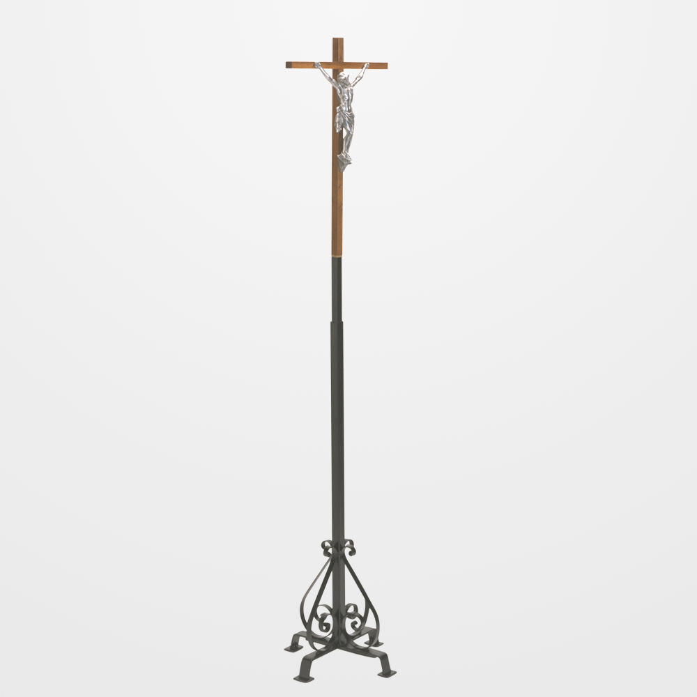 Standing Floor Wrought Iron Processional Cross/Crucifix - 78"Ht