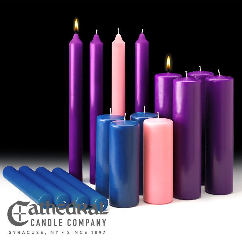 Church Advent Candle Set, 51% Beeswax (3" x 18" SHE) - 3 Purple, 1 Rose