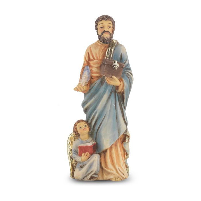 4" Cold Cast Resin Hand Painted Statue of Saint Matthew in a Deluxe Window Box