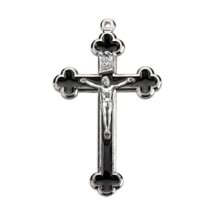 Silver Finished Cursillo Crucifix with Black Epoxy (2-1/2" Ht)