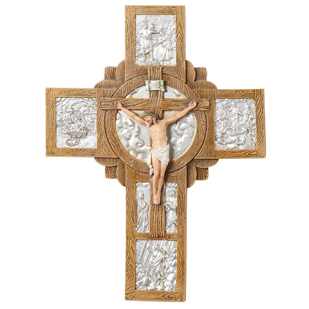 Joseph's Studio Silver and Faux Wood Life of Christ Crucifix (9.25")