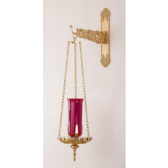 Rich Gilt Finish Bronze Hanging Sanctuary Lamp With Bracket: 6193 Style - 10" Dia