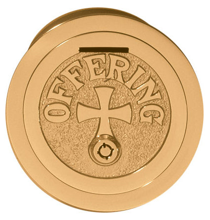 Offering Box | 5" Diameter | Bronze Face | Flared Cross | Lined