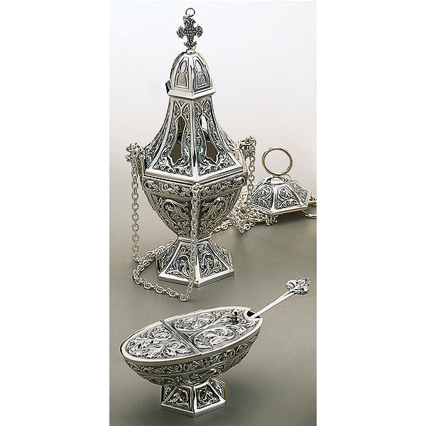 Baroque Motif Copper Censer & Boat w/Spoon