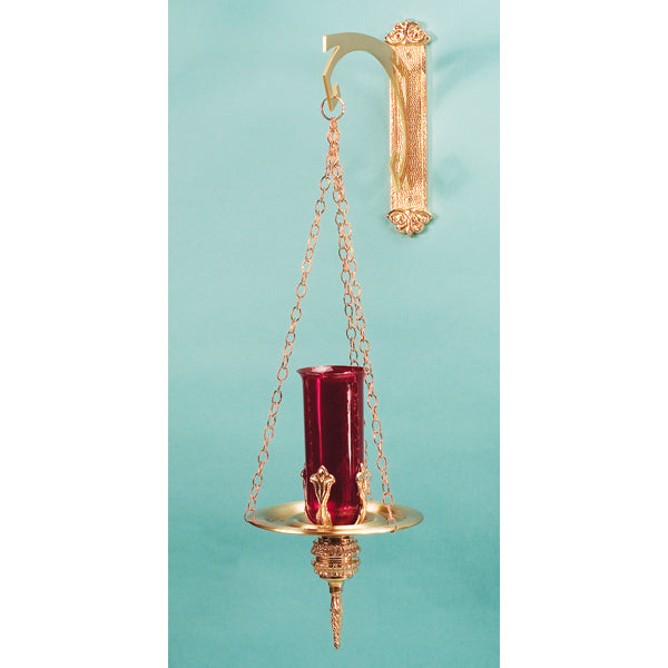 Bronze Hanging Sanctuary Lamp With Bracket: 7130 Style - 15.5" Ht