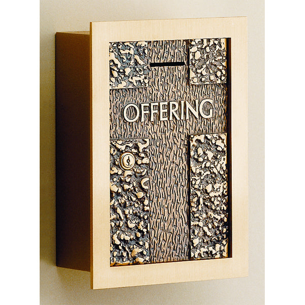 Bronze Offering Deposit Box w/Description & Key #: 7121 Style - 12 3/8" Ht