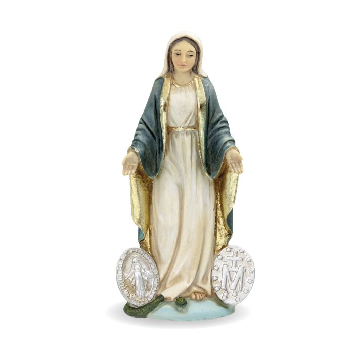 4" Cold Cast Resin Hand Painted Statue of Our Lady of the Miraculous Medal in a Deluxe Window Box