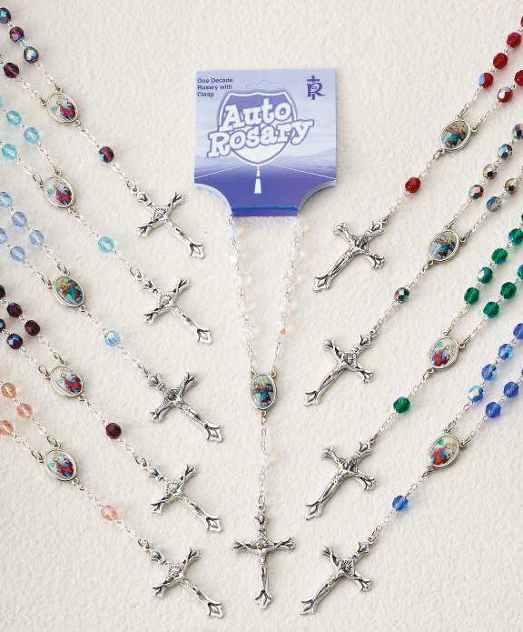 Glass AB Auto Rosaries with St. Christopher Centre (6mm)
