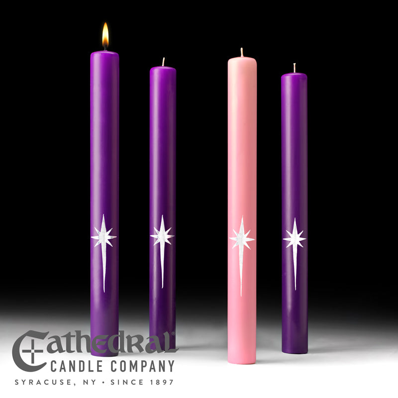 Star of the Magi Advent Candles 51% Beeswax (1-1/2" x 16") - 3 Purple, 1 Rose