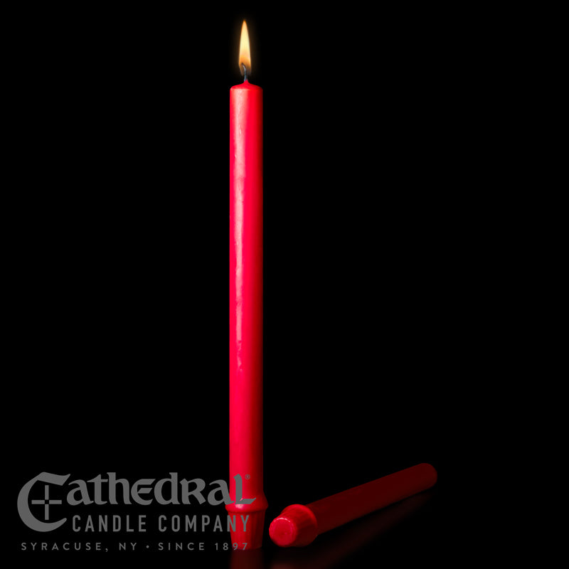 Christmas Red Altar Candles 51% Beeswax (7/8" x 12" Short 4s SFE) - 24/box