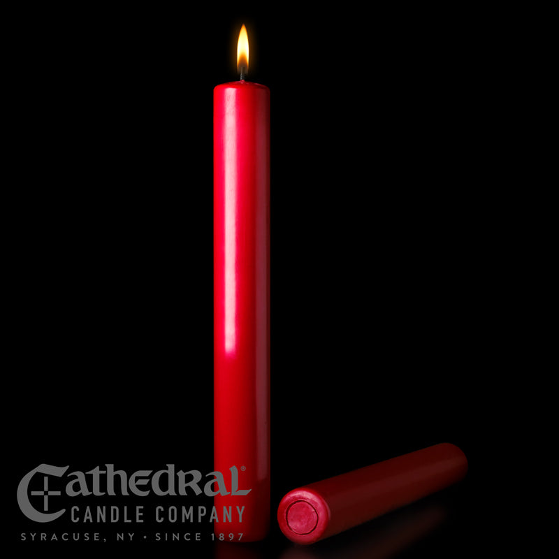 Christmas Red Altar Candles 51% Beeswax (1-1/2" x 12" APE) - 12/box