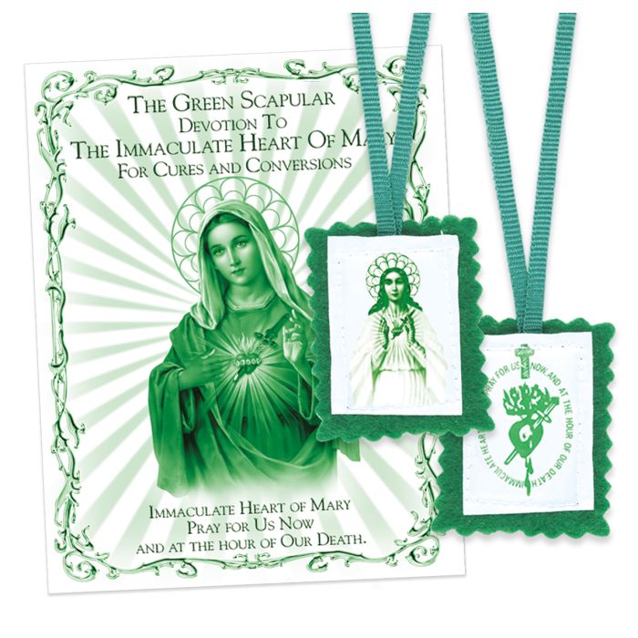Immaculate Heart of Mary Green Felt Scapular (1 1/4" x 2")