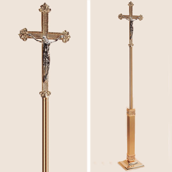 Combination Finish Bronze Floor Processional Crucifix: 9035 Style - 83" Ht
