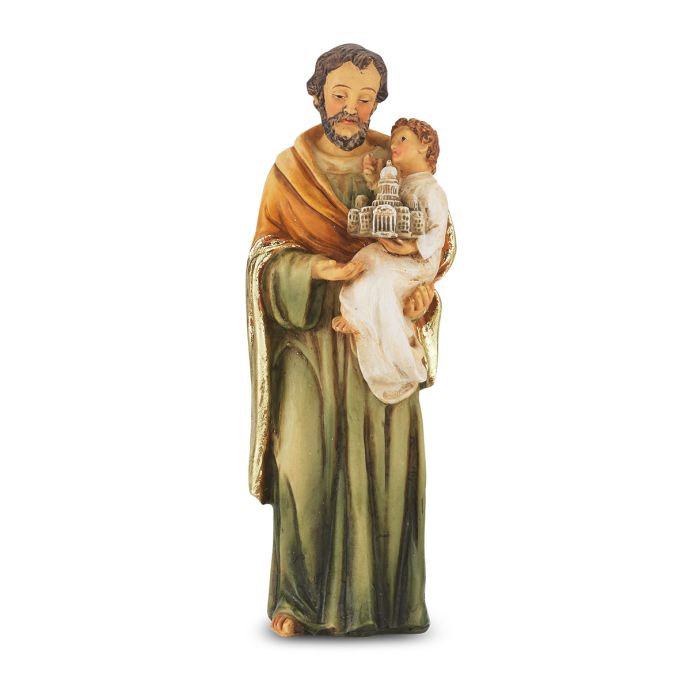 4" Cold Cast Resin Hand Painted Statue of Saint Joseph in a Deluxe Window Box