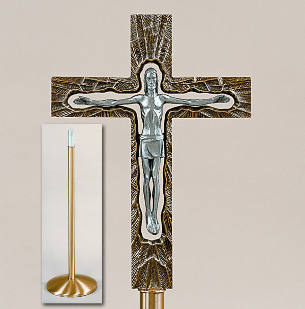 Statuary Bronze Floor Processional Crucifix: 9565 Style - 81" Ht