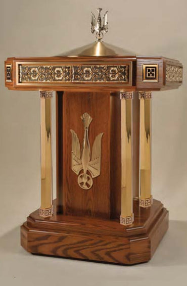 Wood Baptismal Font w/Bronze Accents: 9942 Style