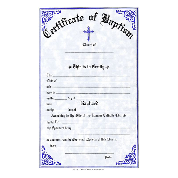 Baptism Certificate w/ Notations on the Back (50/pad)