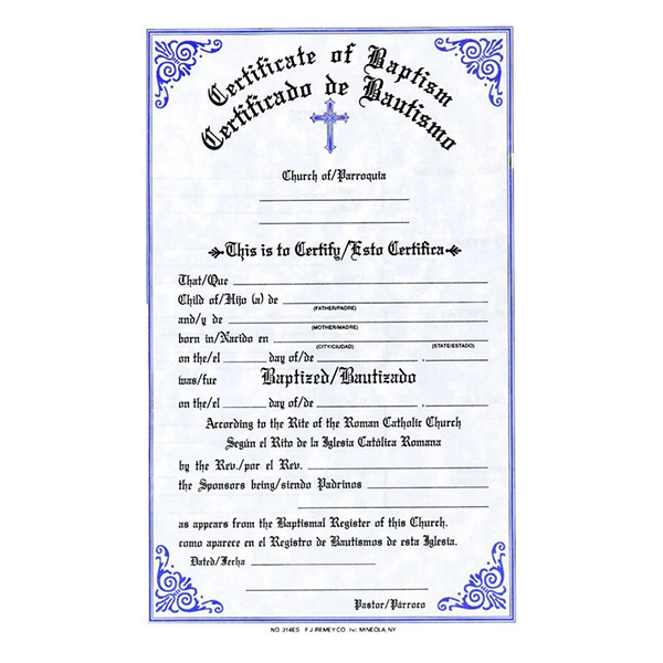Baptism Certificate w/ Notations on the Back (50/pad)