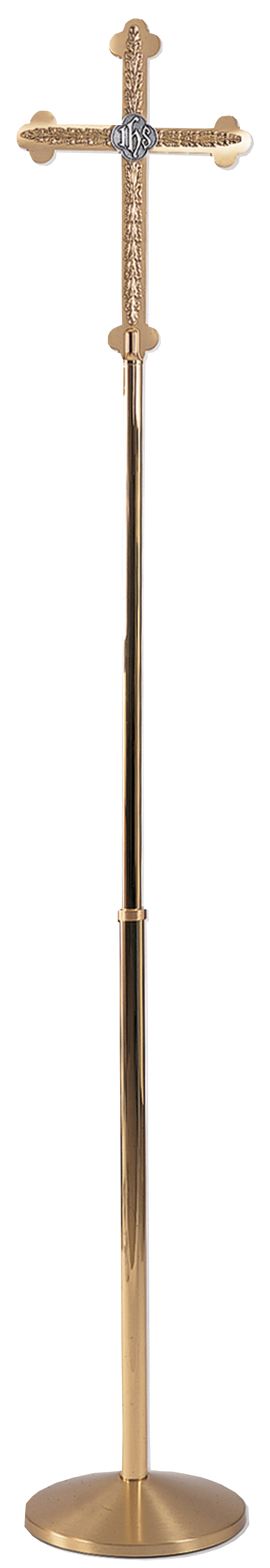 Standing Processional Cross - Two-Tone Brass - Budded Ends - 82" Ht