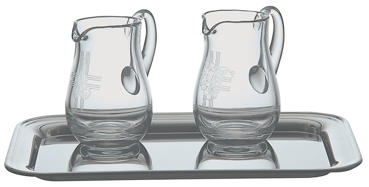 Cruets Set - Stainless Steel Tray - Crystal Cruets - 4 Oz - 3 1/2" Ht