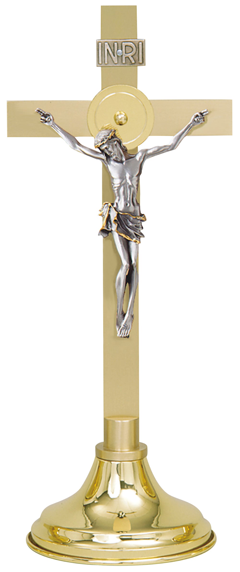 Altar Crucifix - Brass 2 Tone - Oxidized Corpus - 15" Ht