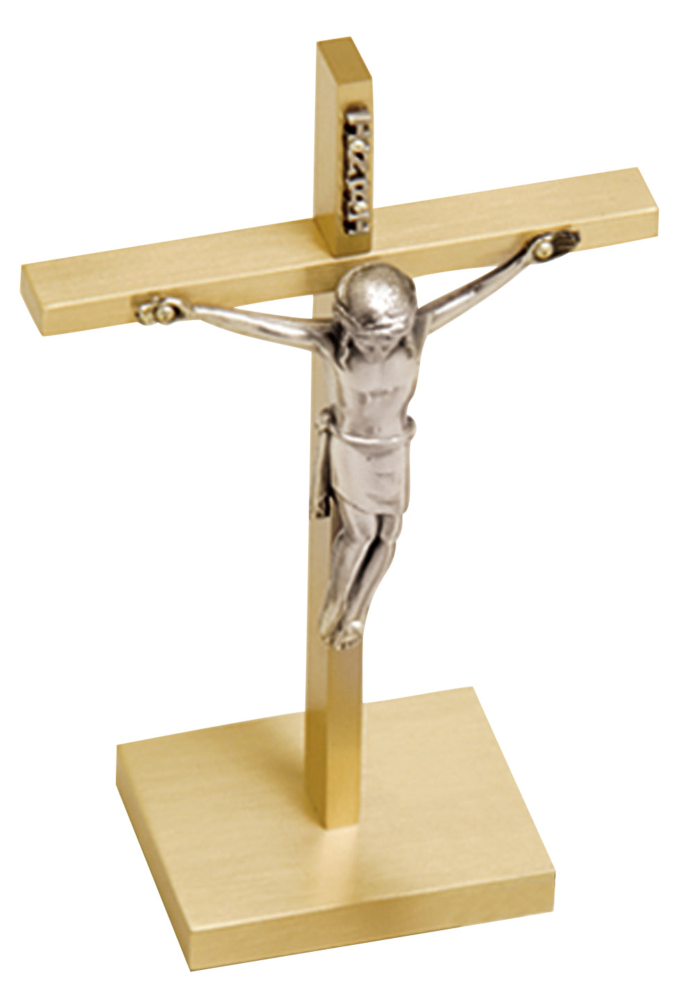 Altar Crucifix - Satin Brass - Oxidized Corpus - 6 1/2" Ht