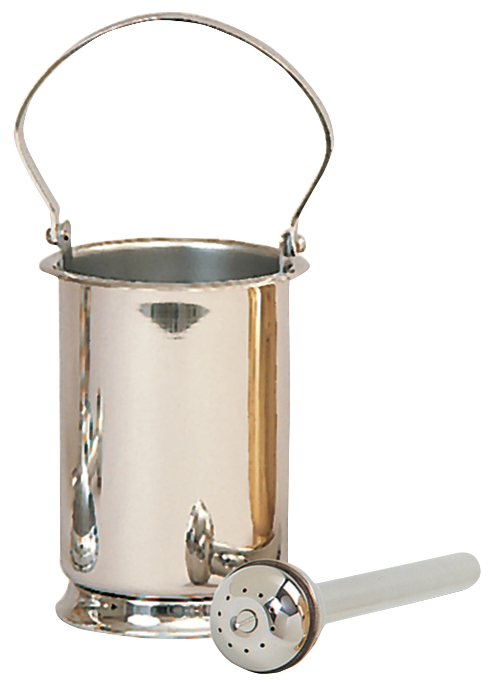 Holy Water Pot & Sprinkler - Stainless Steel - 6 1/2" Ht