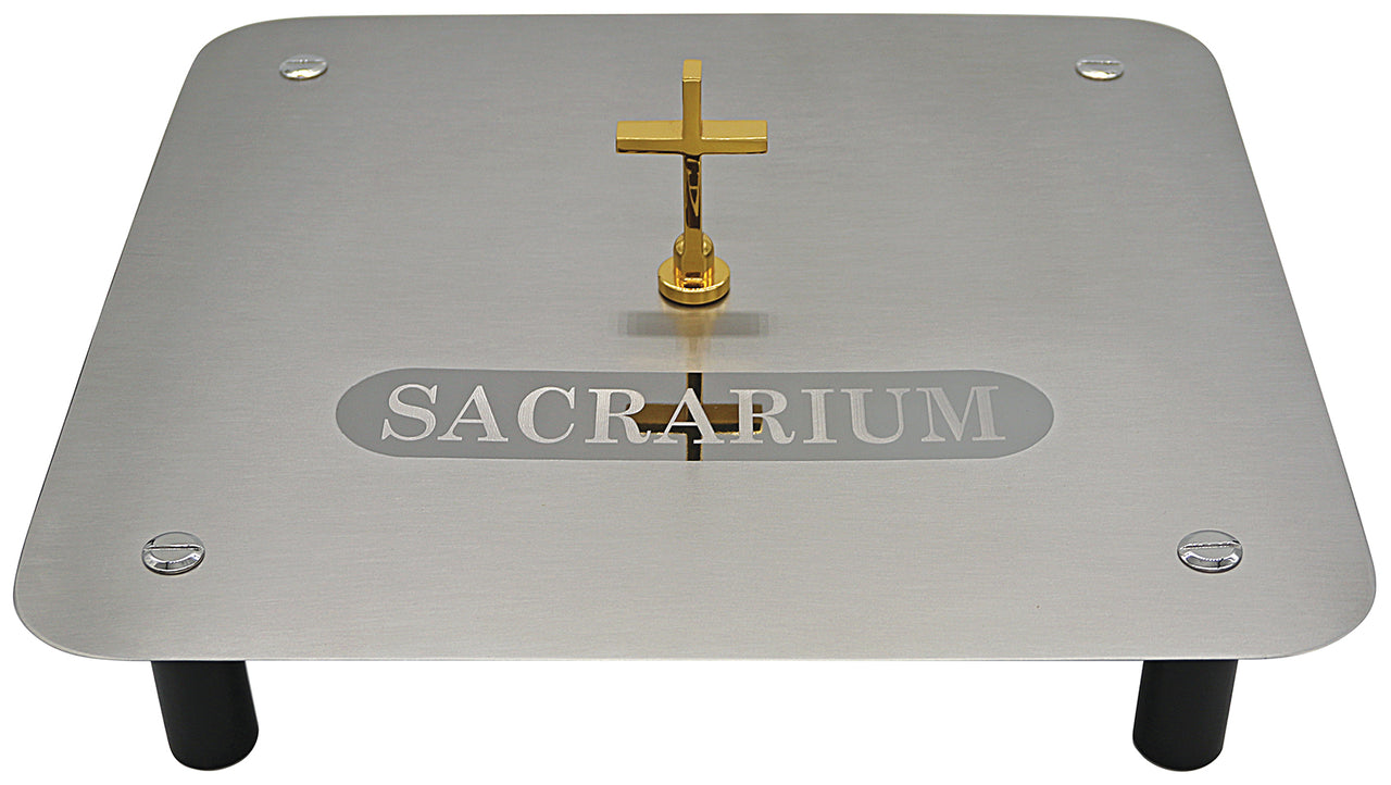 Sacrarium Cover - Stainless Steel - 24 Kt Gold Plated Cross - 16" x 16"