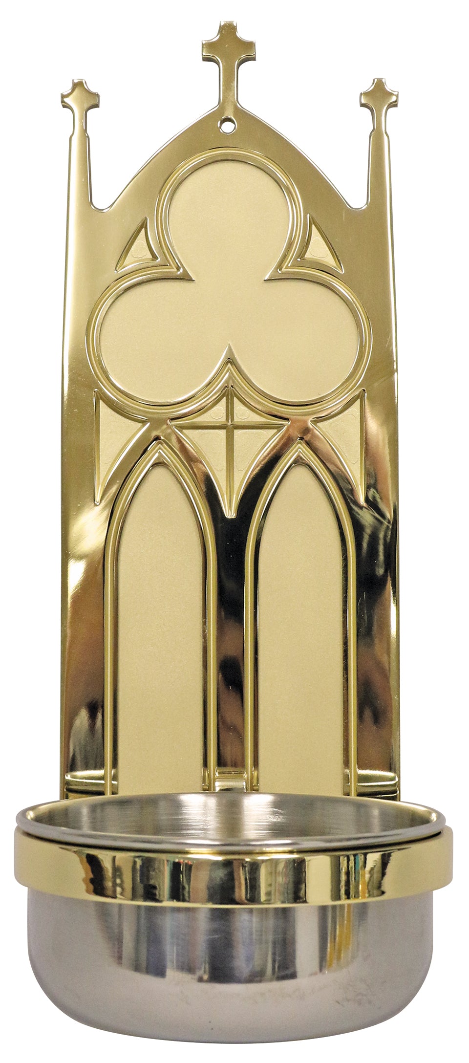 Holy Water Font - Brass - Stainless Steel Bowl - 4 1/4" Dia