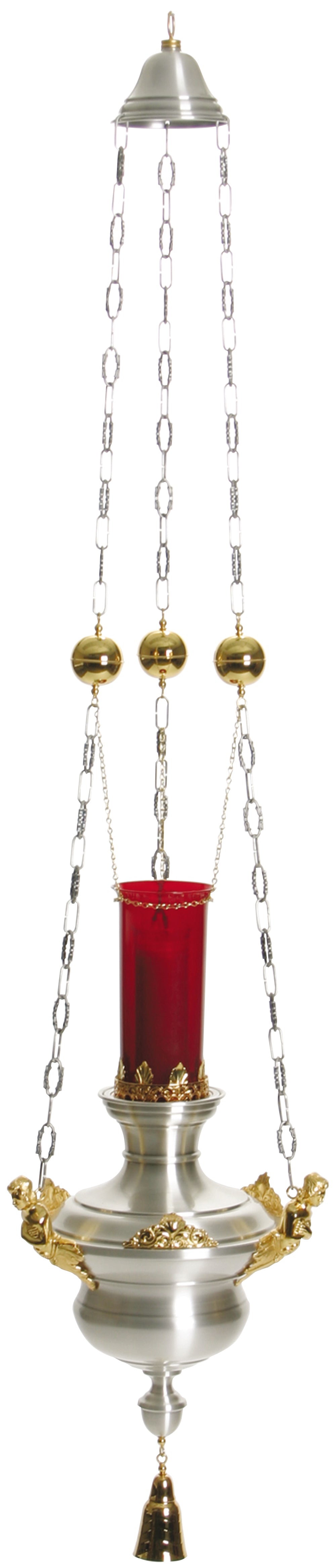 Hanging Sanctuary Lamp - Antique Silver/Gold Trim - 67" Ht