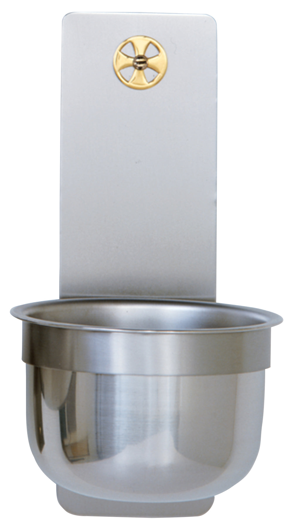 Holy Water Font - Stainless Steel - Brass Cross