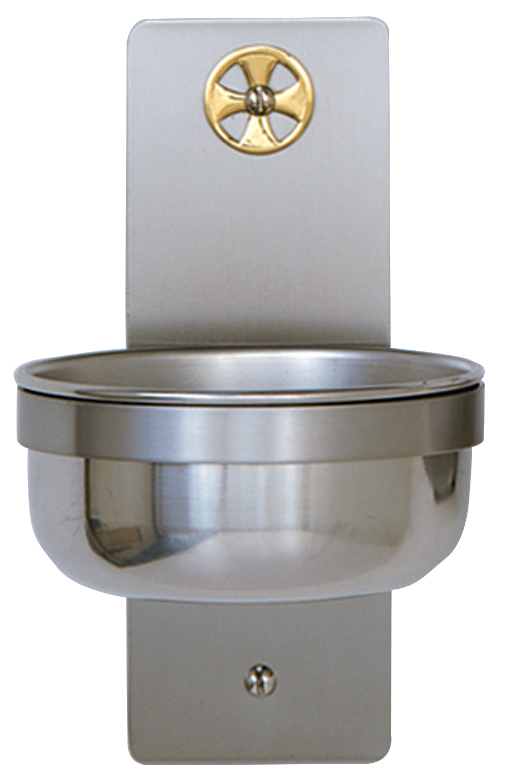 Holy Water Font - Stainless Steel - Brass Cross