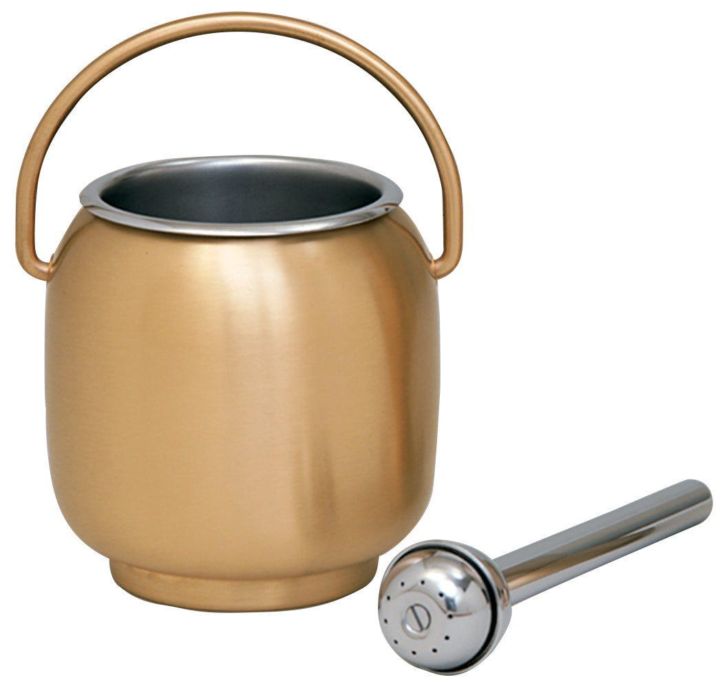 Holy Water Pot & Sprinkler - Satin Bronze - 6 1/4" Ht