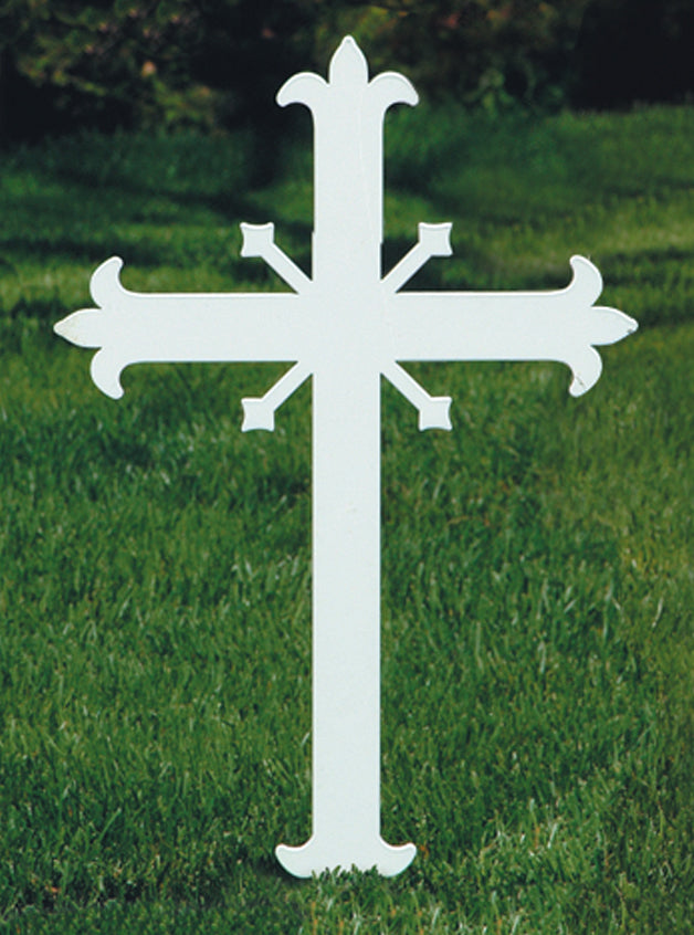 Fleur De Lis Memorial/Remembrance Cross - Steel White Powdercoat Finish - 20" Ht