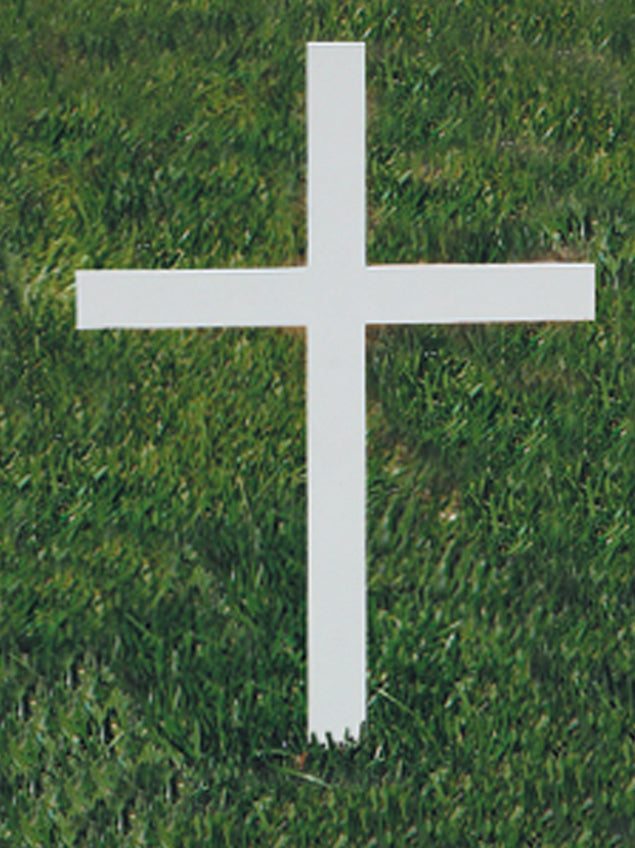 Plain Memorial/Remembrance Cross - Steel White Powdercoat Finish - 12" Ht