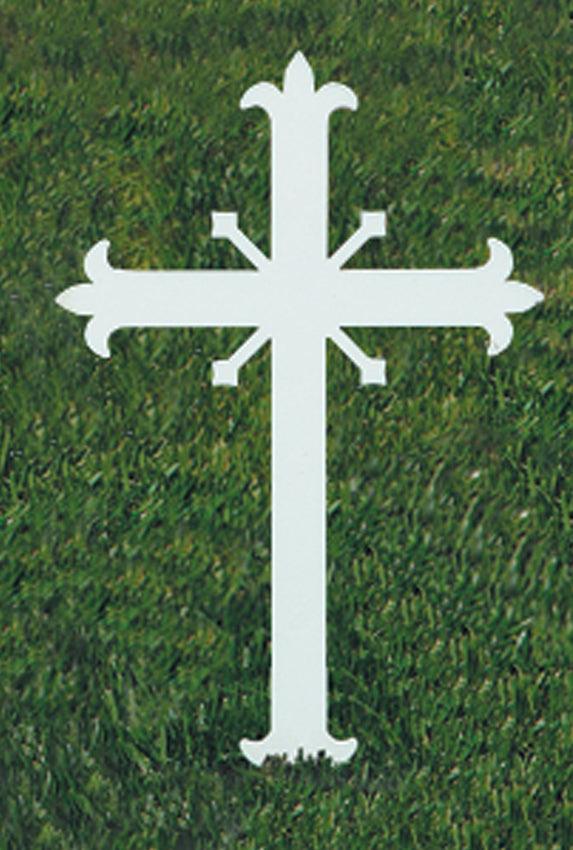 Small Fleur De Lis Memorial/Remembrance Cross - Steel White Powdercoat Finish - 12" Ht