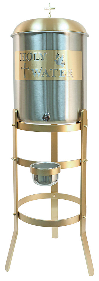 Holy Water Container/Tank & Stand - Satin Bronze Cover & Plaque