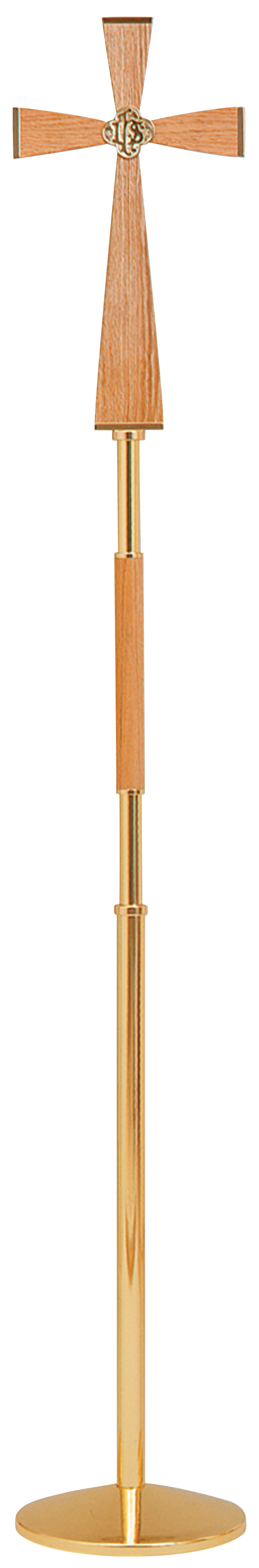 Standing Processional Cross - Brass/Oak Wood - 78" Ht
