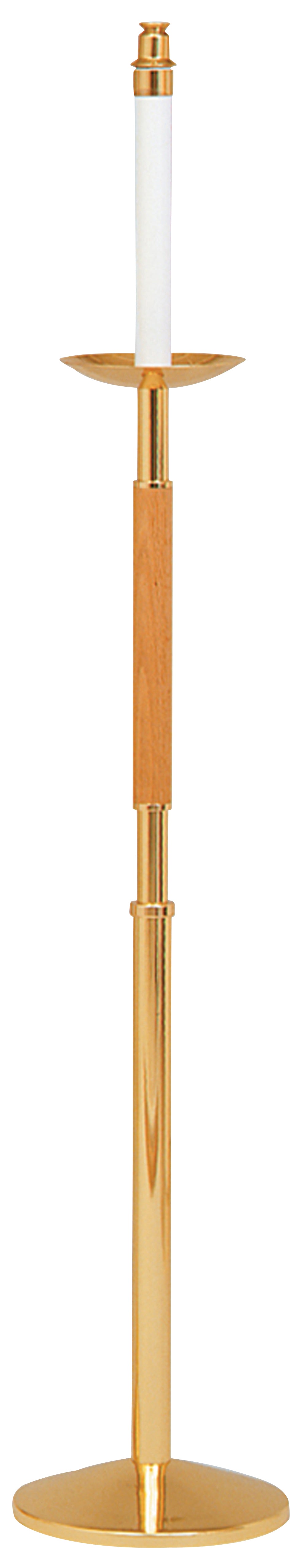 Processional Standing Candlestick - Brass/Oak Wood - 44" Ht