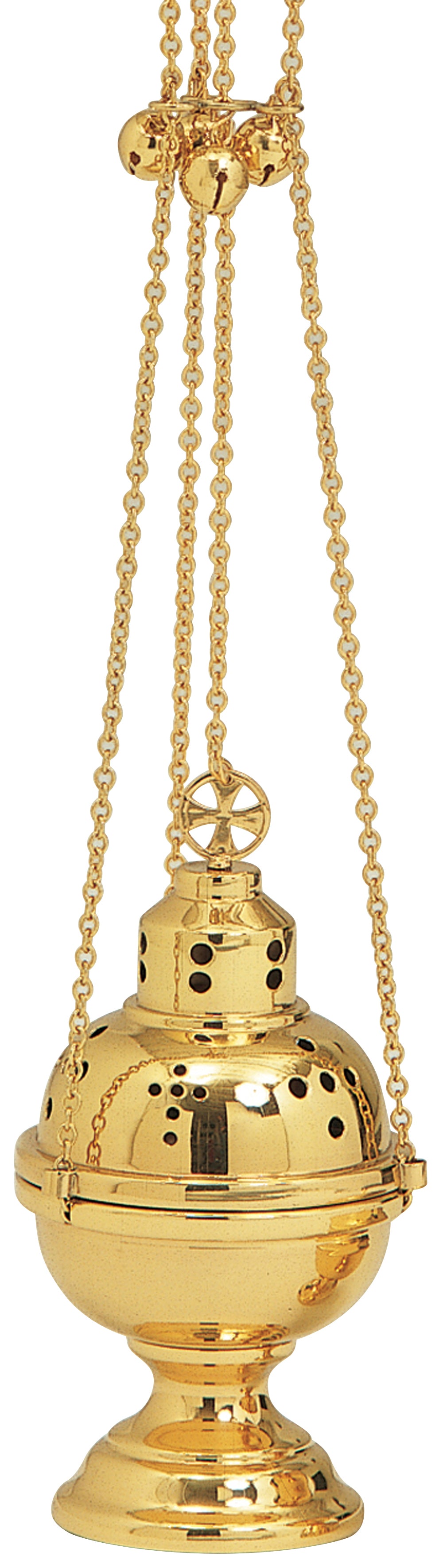 Censer & Boat - Bright Gold Plated Eastern Rite - 4 Chain - 9" Ht